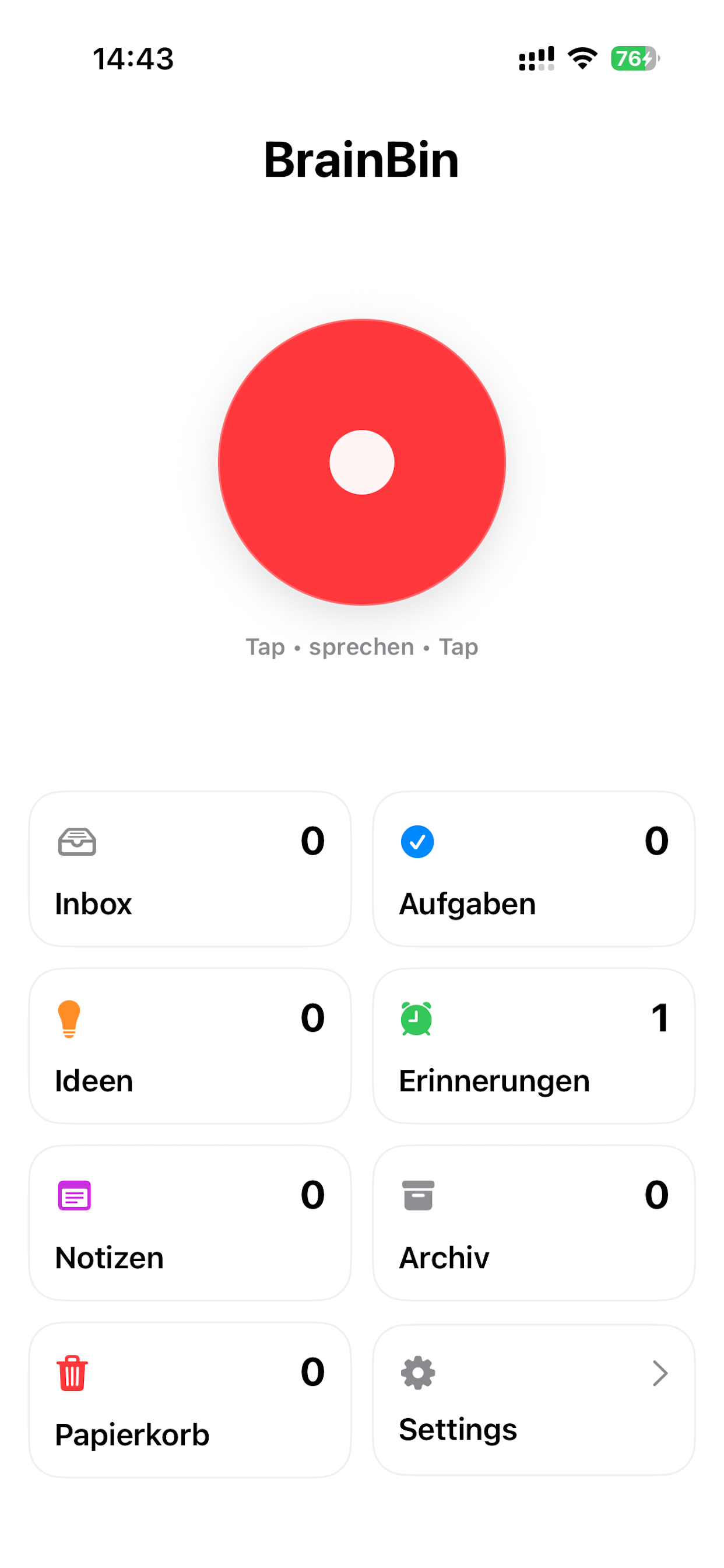 BrainBin Startscreen
